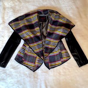 EUC New York YOKI Outerwear Collection Plaid Jacket with Faux Leather Sleeves